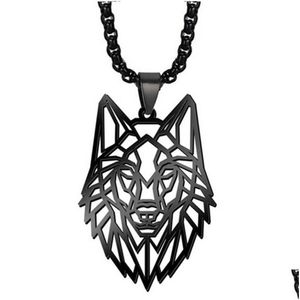 Collares colgantes Collar de cabeza de lobo hueco de acero inoxidable Punk Charm Animal Colgante Torque Regalo especial para hombre Joyería Moda Jewe DHCPT