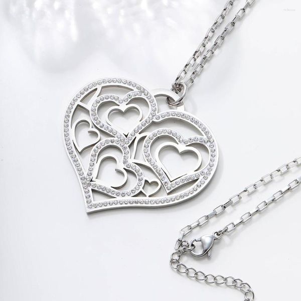 Pendentif Colliers Collier de coeur creux en acier inoxydable pour femmes Crystal Muti-Coeurs Long Cadeau de fête Bijoux de mariage Dropship