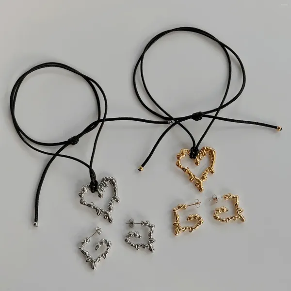 Pendentif Colliers en acier inoxydable coeur creux pour femmes chaîne en cuir noir boucles d'oreilles boucles d'oreilles bijoux accessoires