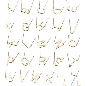 Colliers pendentifs Alphabet initial en acier inoxydable 26 lettres nom de script collier de chaîne pendentif de A-Z Sier or Rose juif Dhgarden Dhdk9