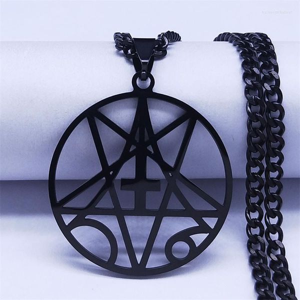 Pendentif Colliers En Acier Inoxydable Inversé Croix Occulte Pentagramme Chaîne Collier Noir Couleur Satanique Gothique Satan Bijoux N1159S06