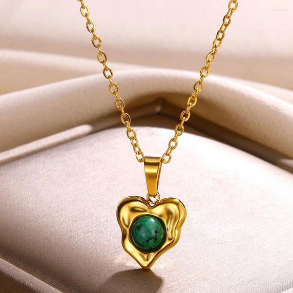 Collares colgantes de acero inoxidable irregularidad amor corazón para mujeres joyería de piedra natural estética cadena de color oro regalo de fiesta