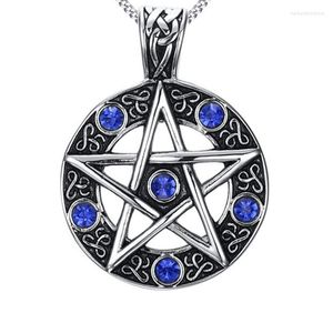 Pendentif Colliers Bijoux En Acier Inoxydable Sur Mesure En Gros Titane Incrusté Bleu Strass Pentagramme NE157