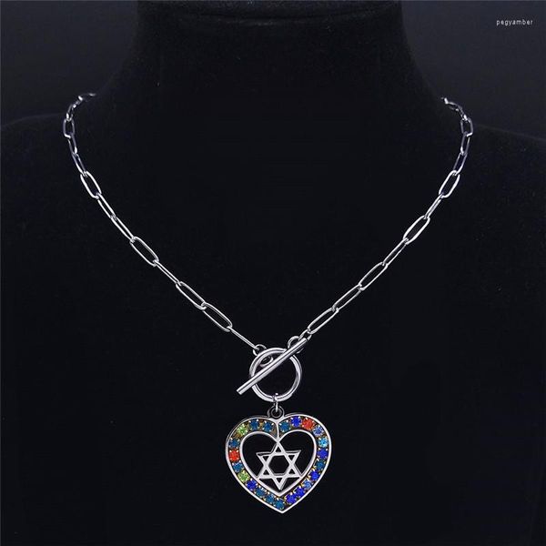 Collares pendientes Acero inoxidable Judaísmo Corazón Hexagrama Gargantillas Mujeres / Hombres Color plata Jewery Bijoux Coeur N4820S03