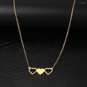 Pendentif Colliers en acier inoxydable coréen doux trois coeurs chaîne ras du cou charme collier de mode pour les femmes bijoux cadeaux de fête