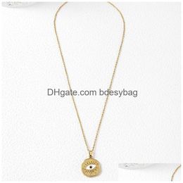 Pendentif Colliers Acier inoxydable Lucky Fatima Evil White Eye Collier pour femmes élégantes Mode coréenne Collier Kpop Pendentifs à la mode Je Dhtzs