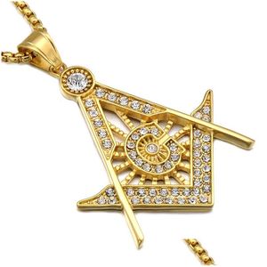 Pendentif Colliers En Acier Inoxydable Symbole Maçonnique Hommes S Micro Pave Strass Or Sier Plaqué Titane Chaînes Pour Femmes Punk Drop De Dhxgh