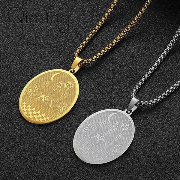 Pendentif Colliers Collier de maçonnerie maçonnique en acier inoxydable pour hommes Piliers jumeaux Boaz et Jachin Médaille Dropship233T