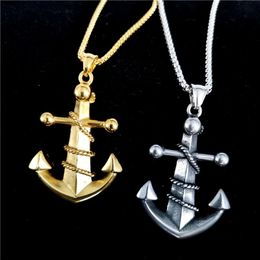 Pendentif Colliers En Acier Inoxydable Hommes Pirate Anchor Chaîne Collier Or Argent Plaqué Hip Hop Punk Hommes Bijoux