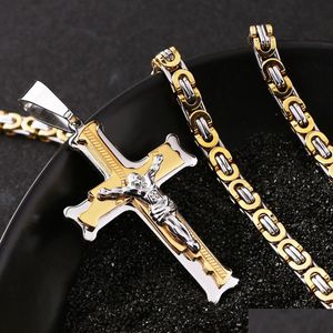 Hanger Kettingen Rvs Mens Cross Christian Jesus Crucifix Charm Collier Voor Vrouwen Mode Hip Hop Sieraden Drop De Dhzpj