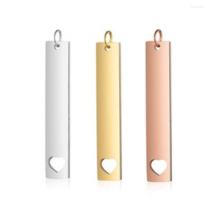 Hangende kettingen roestvrijstalen spiegel Poolse hart in rechthoek 7x40 mm blanco balk Rose Gold kleur Diy sieraden accessoires 10 stks