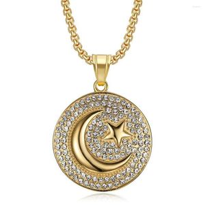 Pendentif Colliers En Acier Inoxydable Lune Et Étoiles Pendentif Chaîne Or Couleur Glacé Bling Collier Rond Pour Hommes Hip Hop Bijoux Goutte