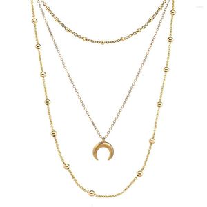 Pendentif Colliers En Acier Inoxydable Multicouches Demi Lune Collier Pour Femmes 3 Couche Perles Chaînes Ras Du Cou Bijoux