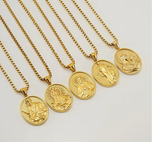 Collares colgantes Serie de mitología de acero inoxidable Cruces para hombres y mujeres Virgen María Retro Colgantes de hip-hop