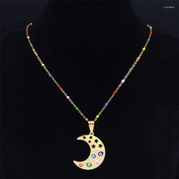Colliers pendants en acier inoxydable Stone naturel Musulman Crescent Moon Collier Eye Bijoux Bijoux Enfant pour être rempli N5202S07