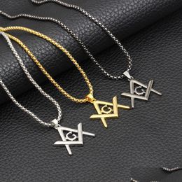 Pendentif Colliers Collier en acier inoxydable Symbole maçonnique Mason Pentagram Relin Bijoux Chaîne Or / Argent / Noir Drop Livraison Pendentifs Dhzqn