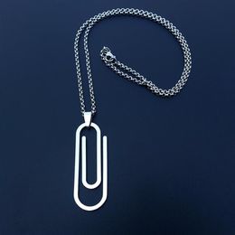 Colares de pingente de aço inoxidável colar clipe de papel com corrente de moda unissex jóias gift244d