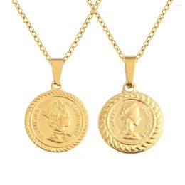 Hanger Kettingen Roestvrij Stalen Ketting Elizabeth Coin Ronde Goud Kleur Plated China Vrouwen Sieraden