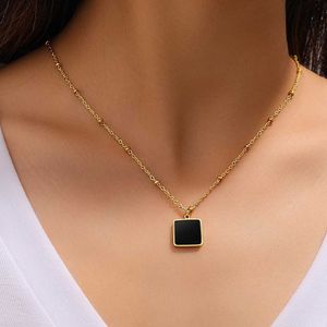 Colliers de pendentif Collier en acier inoxydable Noir EQUISITE MINIMALMAL SQUATE Collier de mode Collier Femme Femme Bijoux Party D240522