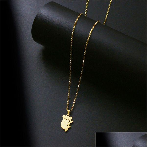 Collares pendientes Collar de acero inoxidable Tiny Simple Gold Chain Koala Bear para mujeres Animal Jewelry Gift Drop Delivery Pend Dhgarden Dhwrv