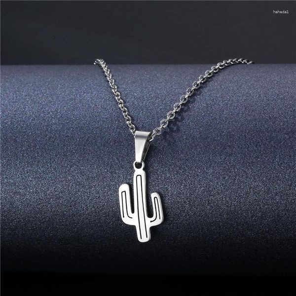 Pendentif Colliers Collier En Acier Inoxydable Pour Les Femmes Amant Argent Couleur Cactus Bijoux De Fiançailles