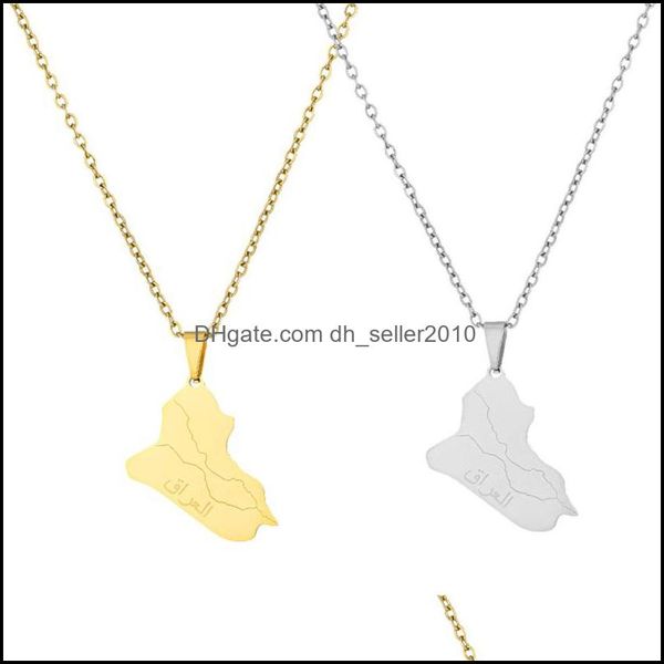 Pendentif Colliers Collier En Acier Inoxydable République D'Irak Carte Personnalisé Géométrique Clavicule Chaîne Femme Pendentif Colliers Bijoux Dhvd2