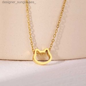 Pendentif Colliers Colliers en acier inoxydable mignon dessin animé chaton chat pendentifs fille chaîne Kpop tour de cou mode collier pour femmes bijoux beaux cadeauxL231218