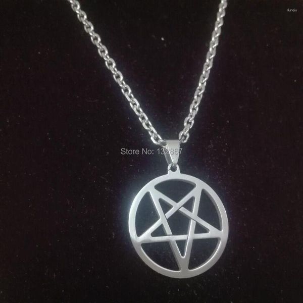 Colliers Pendentifs Acier Inoxydable Pagan Wicca Étoile Inversée Pentagramme Collier 22'' Croix Chaîne