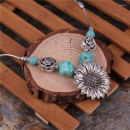 Pendentif Colliers En Acier Inoxydable Personnalité Tournesol Fleur Turquoise Collier Clavicule Chaîne Bijoux De Mode Accessoires Fille Tendance