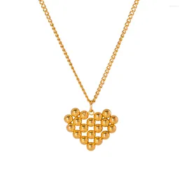 Collares colgantes Acero inoxidable Premium Golden Bead-Paneled Heart Collar Accesorios Mujeres Delicada Joyería Fina Amigo Regalos