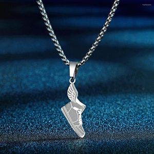 Pendentif Colliers Acier inoxydable Punk Angel Wing Collier de chaussure pour hommes garçons Talisman Sports Charm Chaîne Hip Hop Faith Football Bijoux