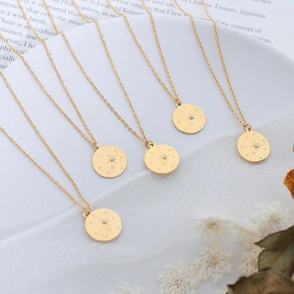 Collares colgantes Acero inoxidable PVD Chapado en oro de 18 quilates Estrella del Norte Perla Collar de monedas redondas para mujeres Joyería Sin deslustre