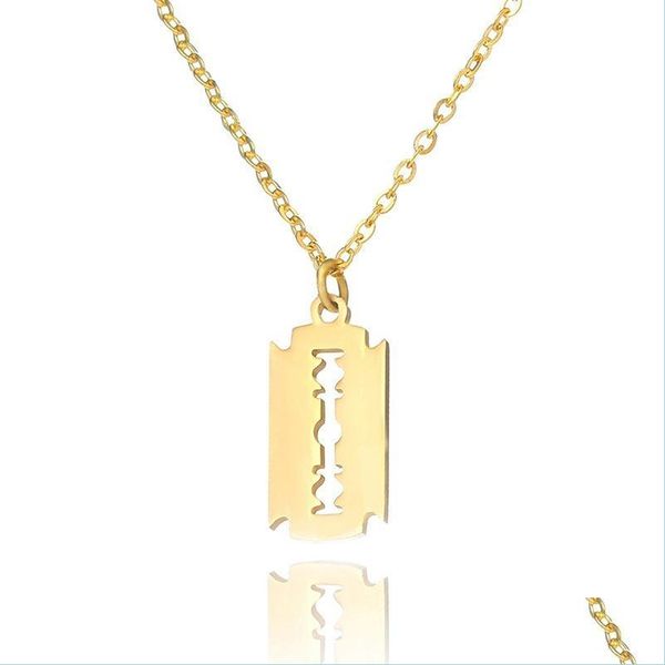 Lame de rasoir en acier inoxydable pendentif colliers Sier chaînes en or bijoux de mode pour femmes hommes livraison directe pendentifs Dhoqh