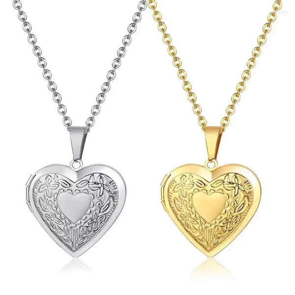 Colliers pendentifs en acier inoxydable motif rétro en forme de coeur en forme de boîte à bijoux utilisé pour les cadeaux des femmes peuvent être ouverts pour placer un point de vente