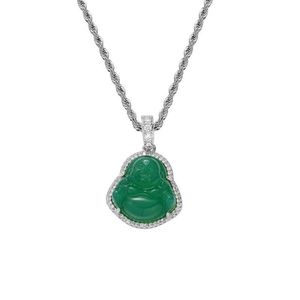 Pendentif Colliers Chaîne de corde en acier inoxydable Micro Pave Zircon cubique Vert Pierre naturelle Bouddha Pendentifscollier pour hommes et femmes179p