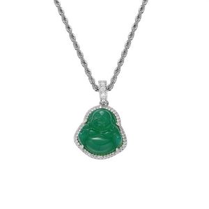 Pendentif Colliers Chaîne de corde en acier inoxydable Micro Pave Zircon cubique Vert Pierre naturelle Bouddha Pendentifscollier pour hommes et femmes 320m