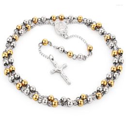Hangende kettingen roestvrijstalen rozenkrans kralen Jezus ketting katholiek goud zilveren kleur lange ketting kruis voor vrouwen sieraden geschenken
