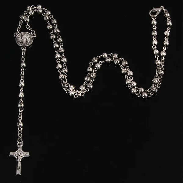 Colliers pendentifs chapelet en acier inoxydable perles 4mm collier de perles petit chapelet collier dames bijoux collier jésus croix collier. 231208