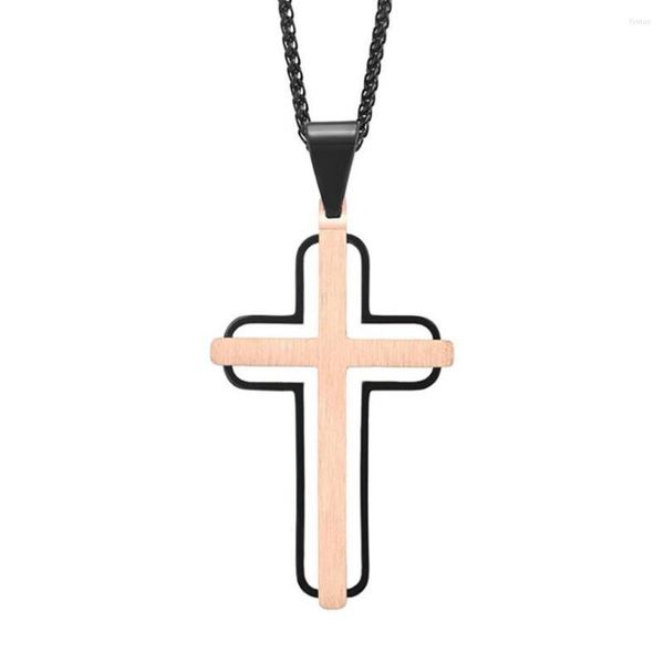 Pendentif Colliers en acier inoxydable Rose Gold Cross Collier pour hommes garçons religieux chrétien chaîne bijoux 24 pouces