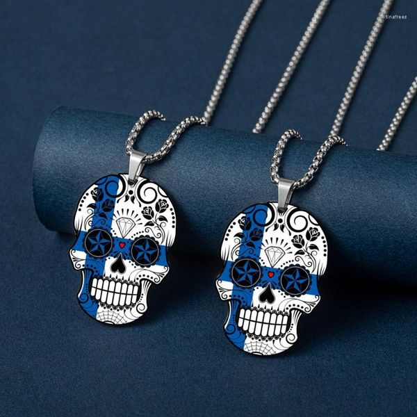 Collares pendientes Collar de calavera de acero inoxidable Puerto Rico Dinamarca Alemania Rusia Filipinas Finlandia Colombia Países Bajos Bandera de país