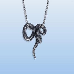 Pendentif Colliers Collier de serpent en acier inoxydable Chaîne métallique noire pour hommes Femmes Gothique Punk Hip Hop Style Cool Animal Serpent 3183
