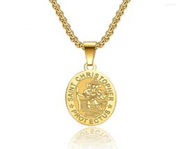Colliers pendants en acier inoxydable St Christopher Ovale Coin Disc Gold Collier Religieux Jewelry Church Gift pour lui avec C6583589