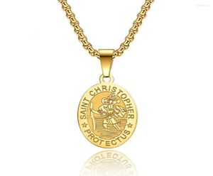 Colliers pendants en acier inoxydable St Christopher Ovale Coin Disc Gold Collier Religieux Jewelry Church Gift pour lui avec C6583589