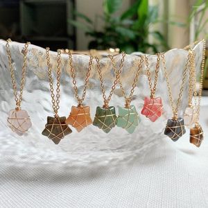 Hanger Kettingen Roestvrij Stalen Ster Ketting Voor Vrouwen Zoete En Leuke Vijfpuntige Natuurlijke Roze Kwarts Gele Kristallen Stenen Choker