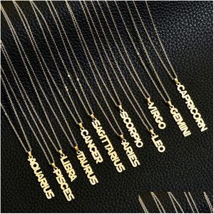 Collares pendientes Estrella de acero inoxidable Signo del zodiaco 12 Constelación Collar Mujeres Cadena de oro Hombres Joyería Regalo Entrega de la gota Colgantes Dhtjd