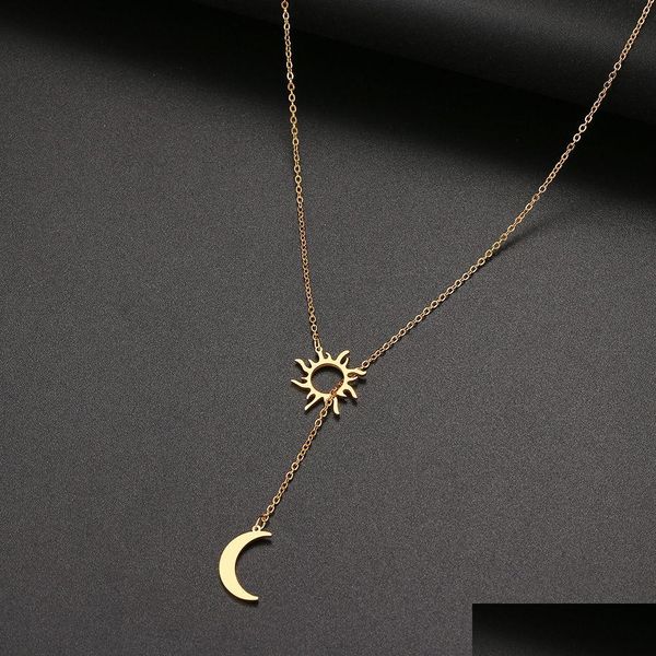 Pendentif Colliers en acier inoxydable Sun Totem et collier de lune pour les femmes à la mode exquise été incontournable fête ami bijoux Dr Dhpj9