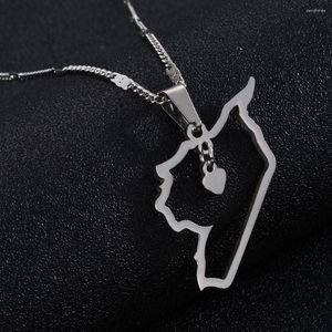 Pendentif Colliers Acier inoxydable Syrie Carte Contour Syriens Coeur Chaîne Bijoux