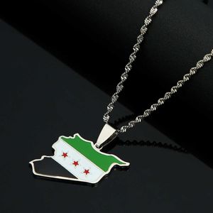 Hanger Kettingen Rvs Syrië Kaart Vlag Hanger Kettingen Mode Syriërs Kaart Ketting Sieraden J230601
