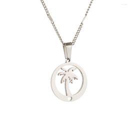 Pendentif Colliers En Acier Inoxydable À La Mode Cocotier Collier Hawaii Plage Vocation Ronde Chaîne Bijoux