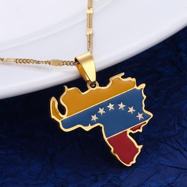 Pendentif Colliers En Acier Inoxydable À La Mode Venezuela Carte Drapeau Collier Chaîne Vénézuélienne BijouxPendentif